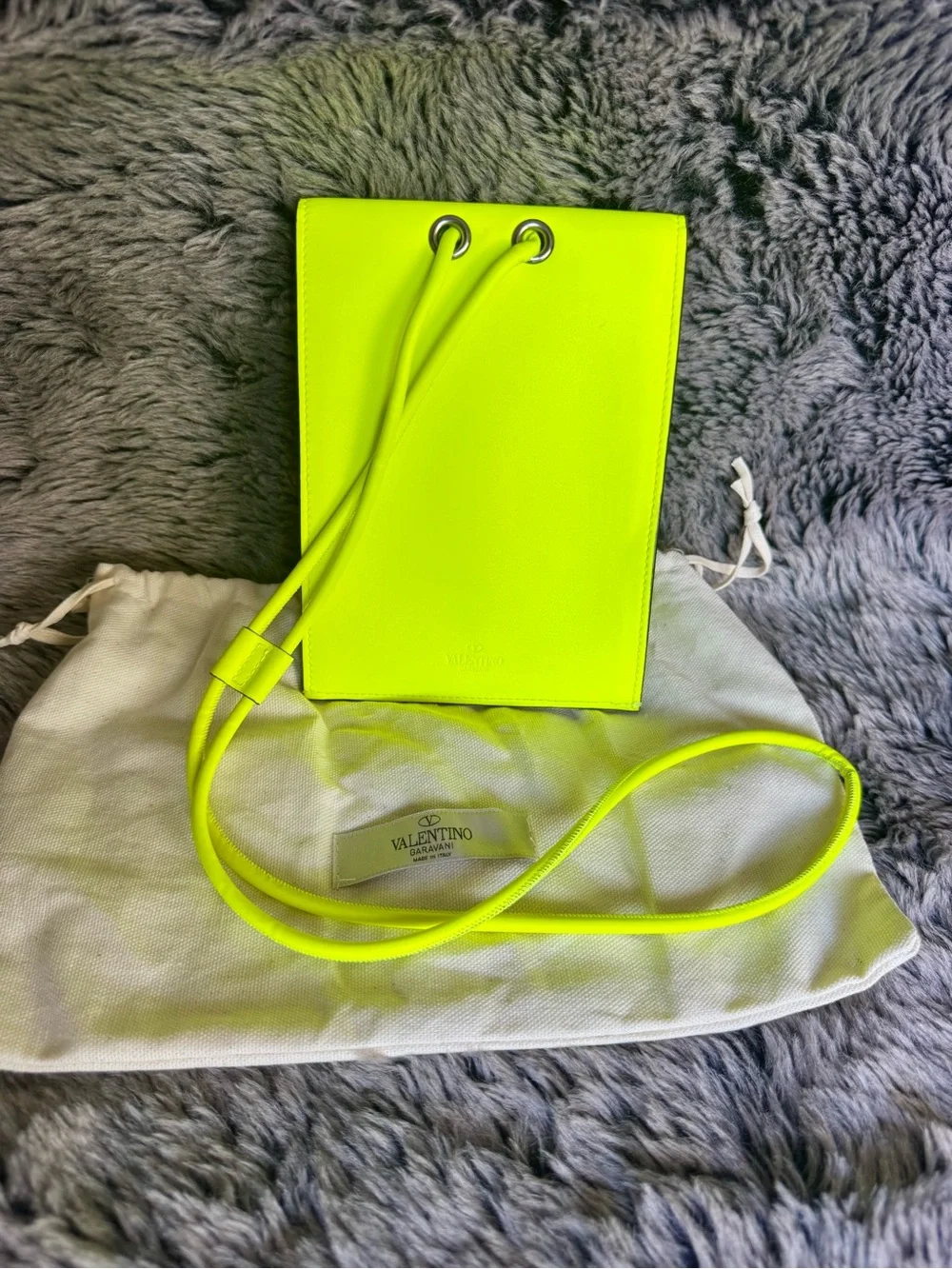 Valentino Garavani VLTN Neon Yellow Leather Phone Pouch Crossbody Bag